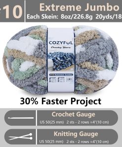 Alternative view of Cozyful Chunky Yarn for Hand Knitting - #10 Chunky Chenille Blanket Yarn. Jumbo Big Thick Chunky Yarns for Crocheting. Tie Dye Bulky Knit Yarns. 8 Skein (20 yds 8 oz Each Skein). Cream&Sage&Grey&Khaki