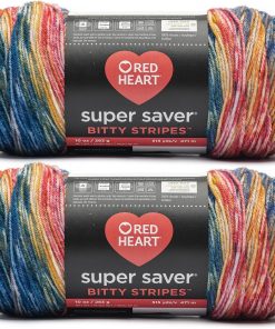 Red Heart Super Saver Bitty Stripes Sunset Beach Yarn - 2 Pack of 10oz/283g - 100% Acrylic - #4 Worsted (Medium) - 515 Yards - Knitting/Crochet